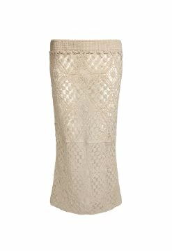 Lioness US Shopify ATZARÓ CROCHET MIDI SKIRT - ALMOND