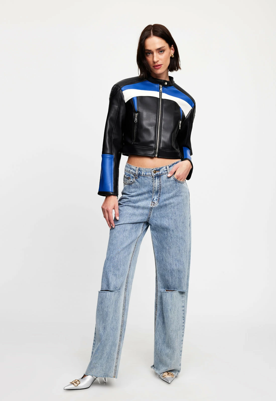 Lioness US Shopify NUEVE BIKER JACKET - BLACK/BLUE 2 Lioness US Shopify NUEVE BIKER JACKET - BLACK/BLUE - Image 2