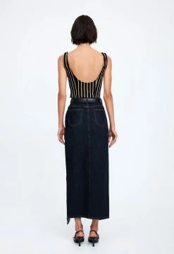 Lioness US Shopify BARBIE SPLIT MIDI - DARK DENIM -Lioness Sales Shop 19 12 22 LIONESS eCOMM FEB FEB 1119