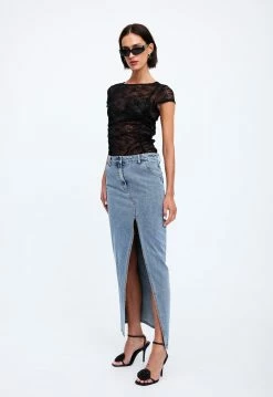 Lioness US Shopify BARBIE SPLIT MIDI - FADED DENIM -Lioness Sales Shop 19 12 22 LIONESS eCOMM FEB FEB 1390