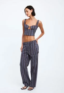Lioness US Shopify FOUNTAIN TAILORED PANT - NAVY STRIPE -Lioness Sales Shop 19 12 22 LIONESS eCOMM FEB FEB 985