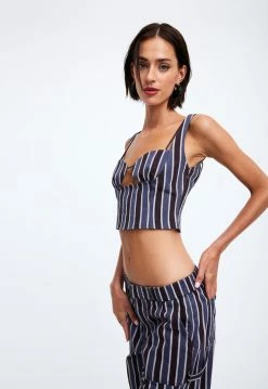 Lioness US Shopify ODETTE TOP - NAVY STRIPE