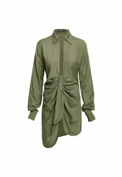 Lioness US Shopify VALENCIA PLUNGE DRESS - KHAKI