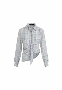 Lioness US Shopify VALENCIA PLUNGE TOP - BLUE PLAID