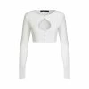Lioness US Shopify PEEPHOLE CROP CARDI - BABY POWDER