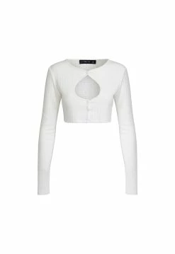 Lioness US Shopify PEEPHOLE CROP CARDI - BABY POWDER