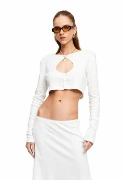 Lioness US Shopify PEEPHOLE CROP CARDI - BABY POWDER -Lioness Sales Shop 31 08 22 LIONESS eComm SEPT Serena30584