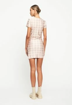 Lioness US Shopify BRENTWOOD MINI DRESS - BEIGE PLAID -Lioness Sales Shop LD88 689 1YELLOWFLORAL9