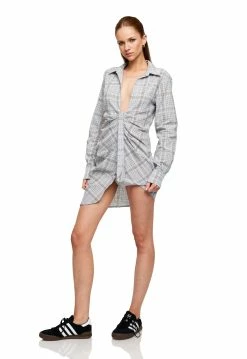 Lioness US Shopify VALENCIA PLUNGE DRESS - BLUE PLAID -Lioness Sales Shop LD88 824 1BLUEPLAID7