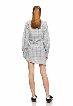 Lioness US Shopify VALENCIA PLUNGE DRESS - BLUE PLAID -Lioness Sales Shop LD88 824 1BLUEPLAID9