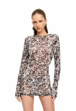 Lioness US Shopify SIX SENSES MESH MINI DRESS - ABSTRACT ROSE -Lioness Sales Shop LD88 859 1 ABSTRACT ROSE 1