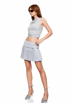 Lioness US Shopify MEDUSA TOP - GREY MARLE -Lioness Sales Shop LT88 711 GREY MARLE LB88 411 3 LIGHT GREY PINSTRIPE 4