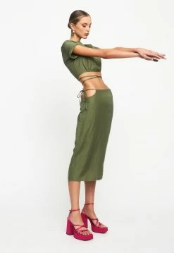 Lioness US Shopify FAZIO MIDI SKIRT - KHAKI -Lioness Sales Shop LT88 718 LB88 490KHAKI6