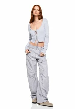 Alternative view of Lioness US Shopify RESURGANCE CROP CARDI - LIGHT GREY PINSTRIPE