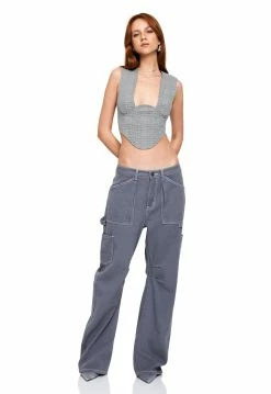 Lioness US Shopify DARIA CORSET - GREY CHECK -Lioness Sales Shop LT88 741 1 GREY CHECK LB88 381 1 SLATE 2