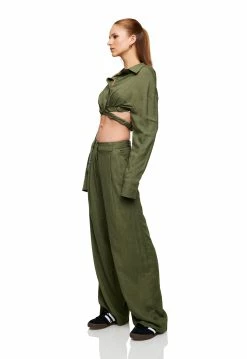 Lioness US Shopify SEVILLE CROP SHIRT - KHAKI -Lioness Sales Shop LT88 764KHAKI LB88 515KHAKI3