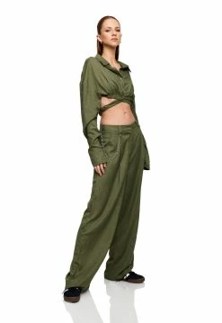 Alternative view of Lioness US Shopify SEVILLE CROP SHIRT - KHAKI