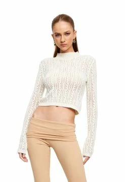 Lioness US Shopify SHADOWS LONG SLEEVE CROP - PARCHMENT -Lioness Sales Shop LT88 777PARCHMENT LB88 544LATTE1