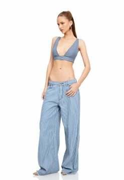 Lioness US Shopify BLUE MARLIN TOP - BLUE DENIM STRIPE -Lioness Sales Shop LT88 826 LB88 570 BLUE DENIM STRIPE 7