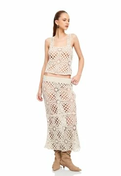 Lioness US Shopify ATZARÓ CROCHET MIDI SKIRT - ALMOND -Lioness Sales Shop LT88 829 LB88 564 ALMOND 11