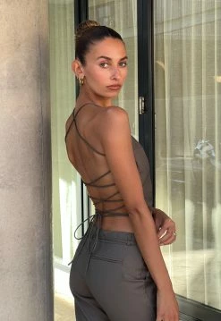 Lioness US Shopify AVARIS TIE TOP - KHAKI