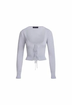 Lioness US Shopify RESURGANCE CROP CARDI - LIGHT GREY PINSTRIPE